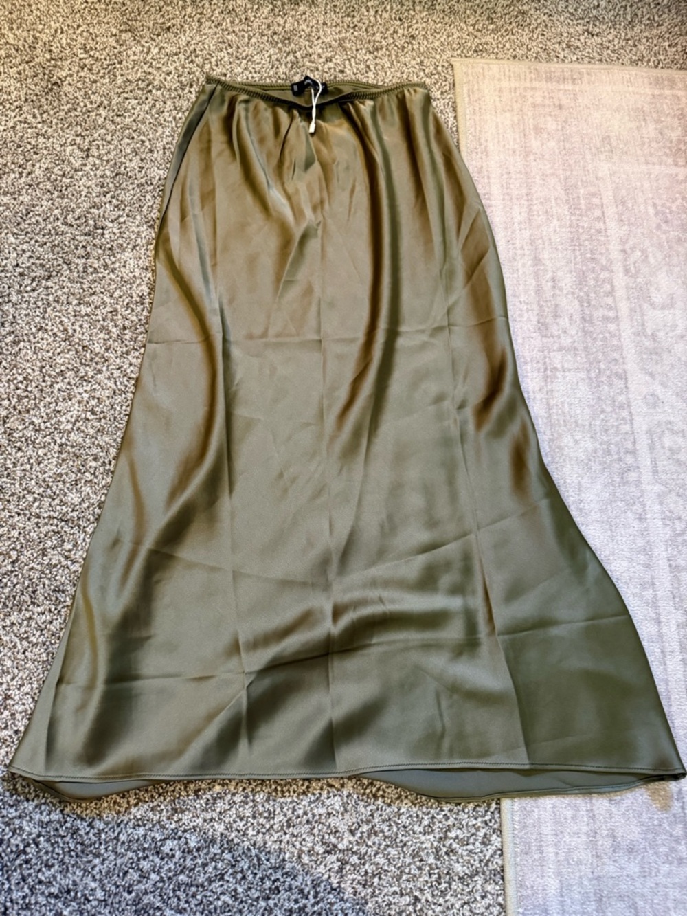 Mango Olive Green Satin Maxi Slip Skirt